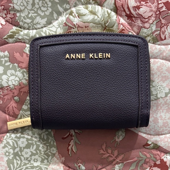Purple Anne Klein Dark Purple Pebbled Wallet with Gold Accents - Picture 1 of 4
